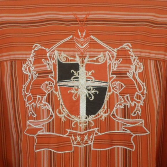 Knockout Button Up Long Sleeve Shirt Mens 3X Burnt Orange Striped Embroidered - Picture 4 of 9